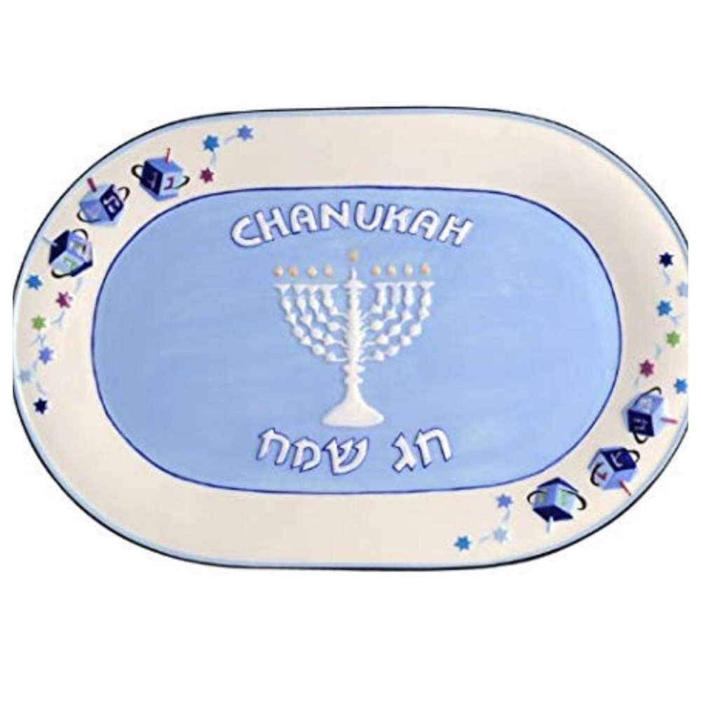 Chanukah Dreidel Menorah Ceramic Serving Platter - Picture 1 of 4